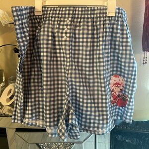 Blue Gingham Women’s Lounge Shorts with Strawberry Patch